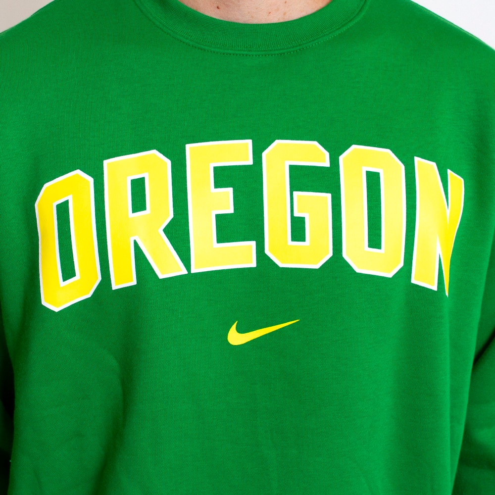 Arched Oregon, Nike, Green, Pullover, Cotton Blend, Men, Fleece, Pullover, Sweatshirt, 301670